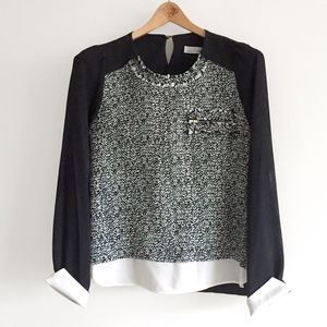 Korean Design Black & White Tweed Blouse